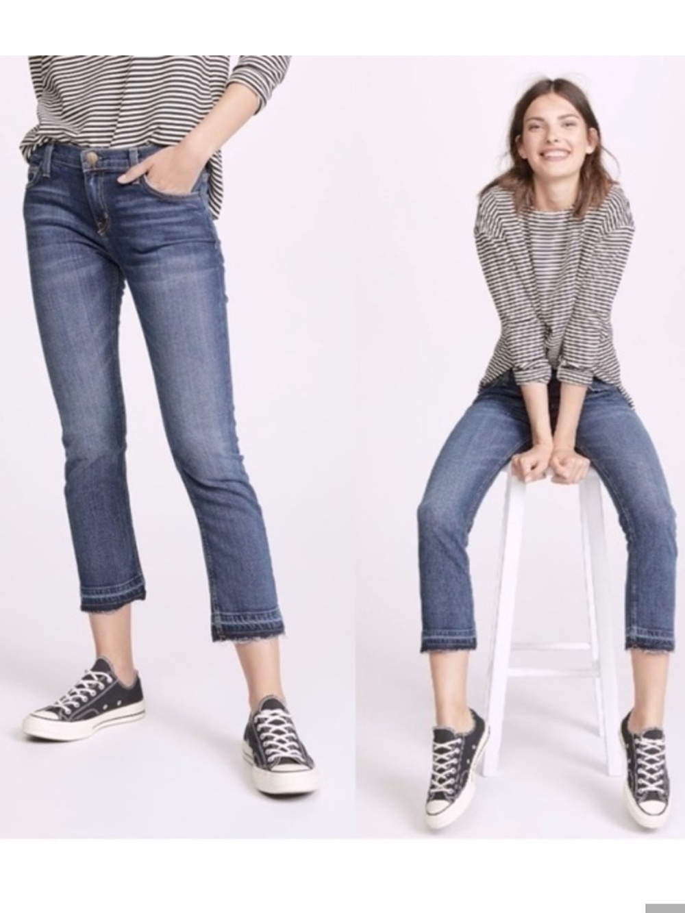 Current/Elliott The Cropped Straight Vertigo Released Fray Hem Jeans